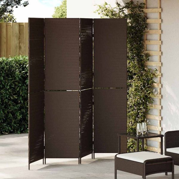 Raumteiler, Paravent Braun 195 x 180 cm Poly-Rattan