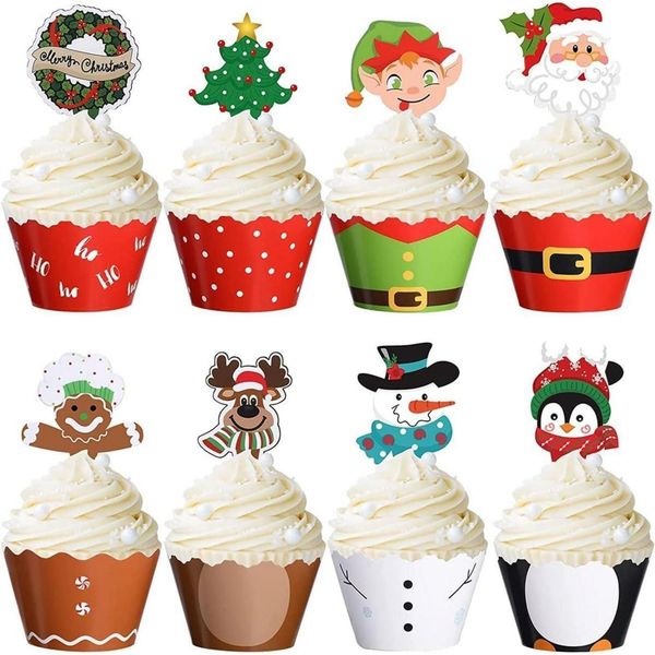 96x Weihnachtskuchendeko Lebkuchenmann Rentier Schneemann Cupcake Wraps