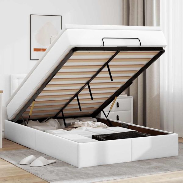 vidaXL Ottoman-Bett mit Matratzen & LEDs Reinweiß 120x200cm Kunstleder 3312148