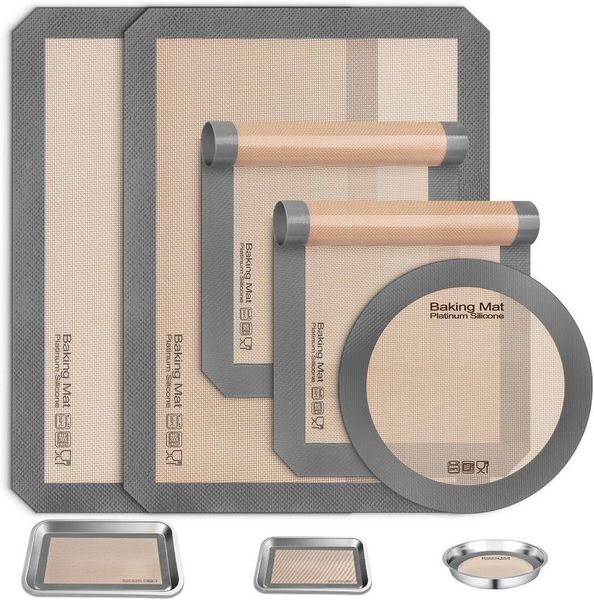 BlingBin Backmatte 5er-Set Antihaft Backmatte Silikon Backofen 250°C/480°F zum Backen, Silikon + Glasfaser (5 Stück, 5-tlg, 5 Blätter), Wiederverwendbare Backmatte für Kekse Backen Zubehör