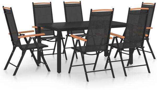 vidaXL 7-tlg. Garten-Essgruppe Aluminium Schwarz 3070626