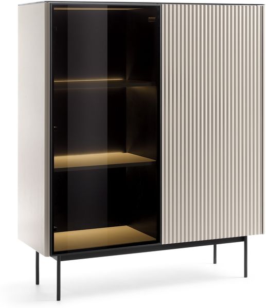 Bettso 'RITA' Vitrine mit LED-Beleuchtung, Holzwerkstoff Kaschmir, 126x39x107cm