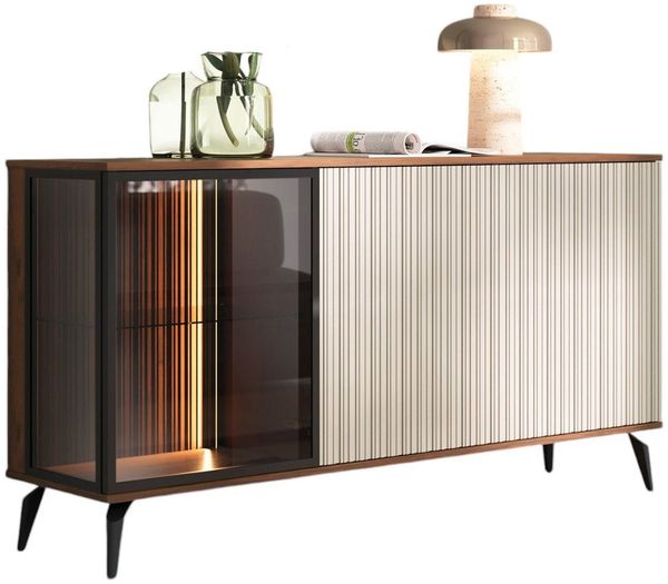 Compleo Kommode dreitürig für Wohnzimmer, gerillte Front, VIVIN, Breite: 154 cm