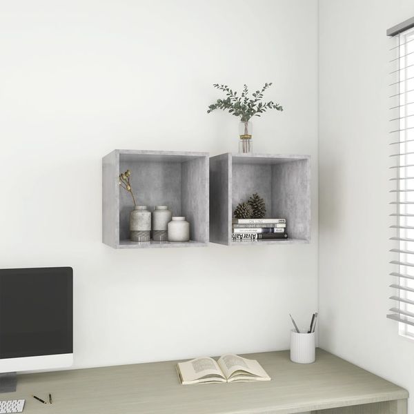 vidaXL Wandschränke 2 Stk. Betongrau 37x37x37 cm Holzwerkstoff 805457