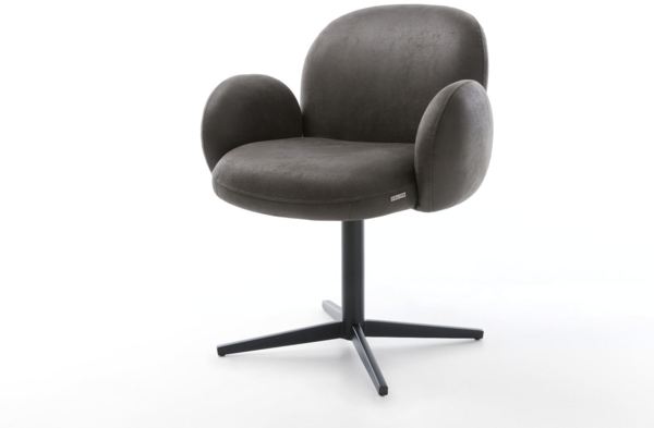 Drehstuhl Nube-Flex mit Armlehnen Mikrofaser Anthrazit Vintage Fußkreuz Schwarz 360° drehbar Taschenfederkern
