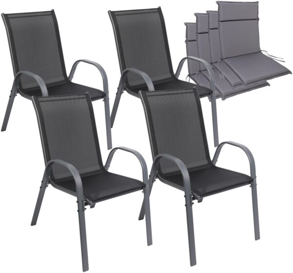 Albatros Gartenstühle 4er Set Kuba mit Sitzauflage – Gartenstühle Stapelbar mit robustem Metallgestell und hoher Belastbarkeit – Bequeme Stapelstühle auch als Terrassenstühle