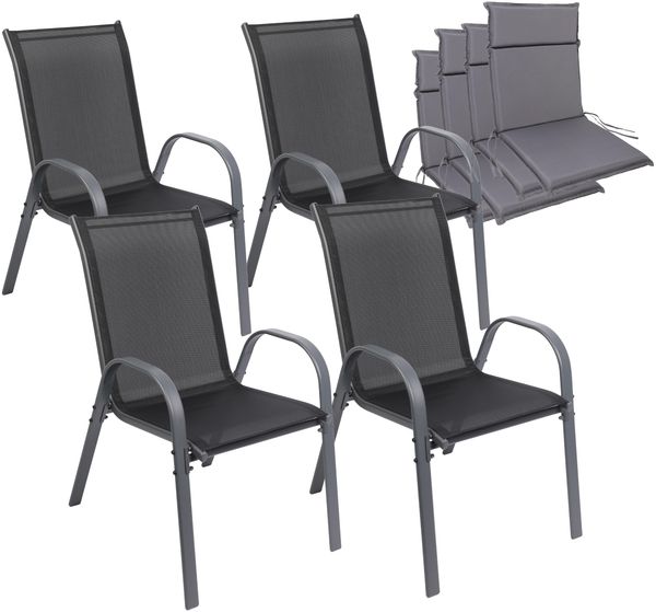 Albatros Gartenstühle 4er Set Kuba mit Sitzauflage – Gartenstühle Stapelbar mit robustem Metallgestell und hoher Belastbarkeit – Bequeme Stapelstühle auch als Terrassenstühle