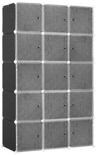 HOMCOM DIY Kleiderschrank Regalsystem mit 2 große und 9 kleinen Würfeln DIY-Würfelregal, Schuhregal, Aufbewahrungsregal für Büchern Spielzeug Schwarz 111 x 47 x 183 cm