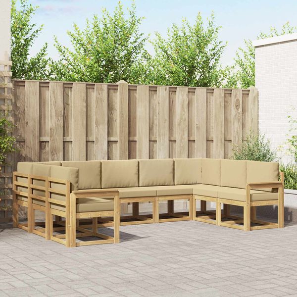 vidaXL Outdoor-Sofagarnitur mit Kissen 9 pcs Weiß und Beige 3388212