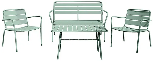 Vente-unique - MIRMANDE Gartensitzgruppe Metall Grün - B 50 cm58 cm67,5 cm x H 47 cm82 cm71,5 cm x L 89 cm123 cm60 cm