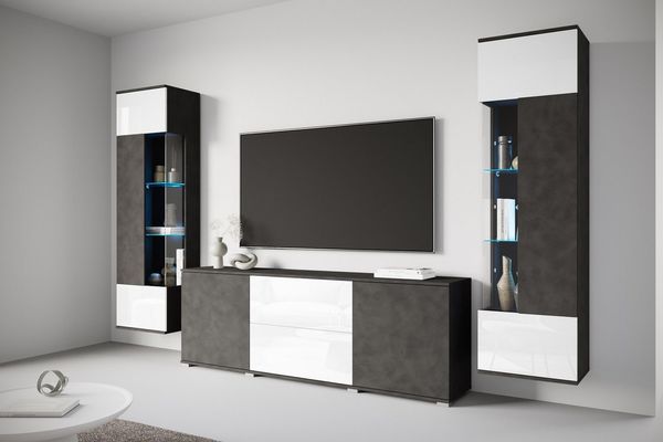OTTO home Wohnwand KENIA, (Komplett-Set, 3-St), Vitrinen mit Eckverglasung, hängend und stehend montierbar
