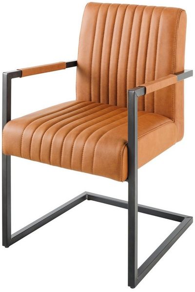 riess-ambiente Freischwinger BIG ASTON vintage cognac – Echtleder, Taschenfederkern, Metall (Einzelartikel, 1 St), inkl. Armlehne für hohen Sitzkomfort – ideal für Dein Loft-Esszimmer