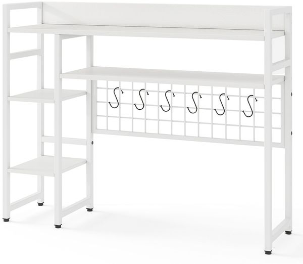 Schreibtischregal mit 4 Ablage & 6 Haken Tischregal Schreibtisch Aufsatzregal Bücherregal Weiß