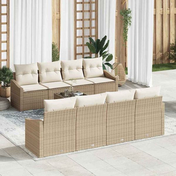 vidaXL Sofa Set mit Kissen 9 pcs Beige und Creme Poly Rattan 3346651