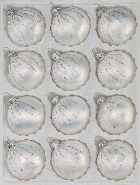 Navidacio Weihnachtsbaumkugel 12 tlg. Glas-Weihnachtskugeln Set in Ice Weiss Silber Regen