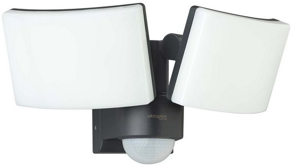 Oktaplex lighting LED Außen-Wandleuchte Cali Dos LED Strahler mit Bewegungsmelder 10m / 240 Grad IP65, Drehbar, Schwenkbar, Bewegungsmelder, Timerfunktion, inklusive Leuchtmittel, warmweiß, 3000K 3200lm Außenleuchte 40W anthrazit