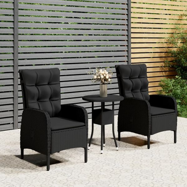 vidaXL 3-tlg. Garten-Bistro-Set Poly Rattan Schwarz 3058544