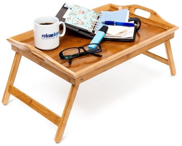 Relaxdays 2x Betttablett Bambus lackiert klappbar