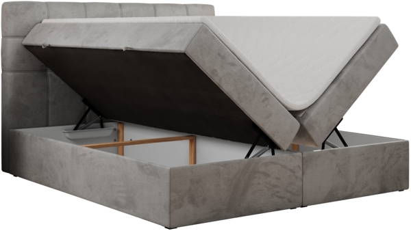 Polsterbett Kunstlederbett mit Bettkasten, Stauraumbett - ERNI - 200x200cm - Hellgrau Velours - H4 Bild 4