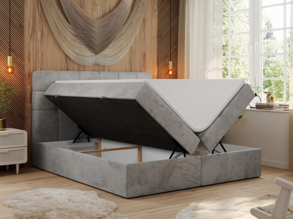 Polsterbett Kunstlederbett mit Bettkasten, Stauraumbett - ERNI - 200x200cm - Hellgrau Velours - H4 Bild 2