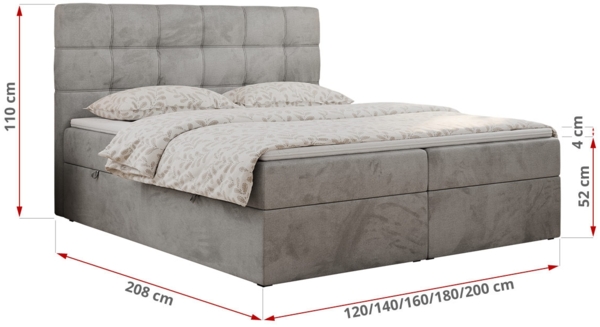 Polsterbett Kunstlederbett mit Bettkasten, Stauraumbett - ERNI - 200x200cm - Hellgrau Velours - H4 Bild 5
