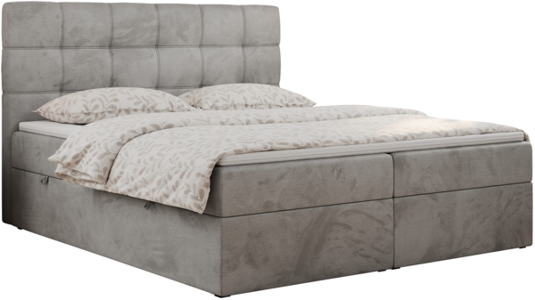 Polsterbett Kunstlederbett mit Bettkasten, Stauraumbett - ERNI - 200x200cm - Hellgrau Velours - H4 Bild 3