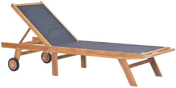 Sonnenliege Klappbar, Gartenliege mit Rädern Teak Massivholz und Textilene