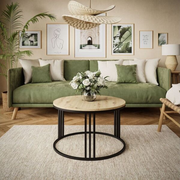 Lookway Couchtisch LORI LOFT mit Tischplatte in Holzdekor (1xCouchtisch), Durchmesser: ⌀70 cm