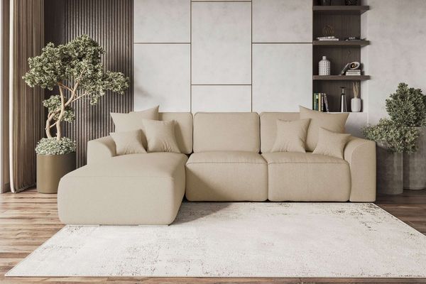 99rooms Gusto Ecksofa Strukturstoff NEVE Beige Links mit Schlaffunktion
