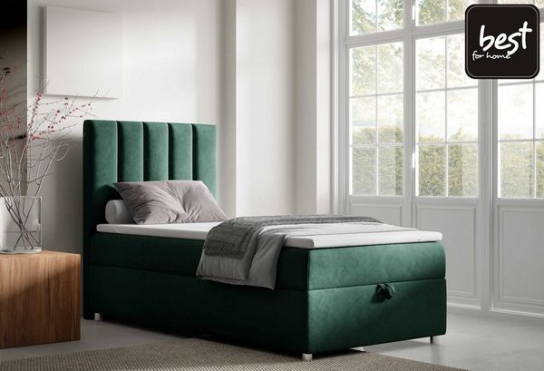 Best for Home Boxspringbett Trinity K10 SINGLE mit Bettkasten & Bonellfederkern, Komfort Topper H3 (Einzelbett, Polsterbett gepolstertes Kopfteil, Jugendbett, Kinderbett versch. Größen, 70x200 80x200 90x200 100x200 cm), mit oder ohne Topper, Flexible L...