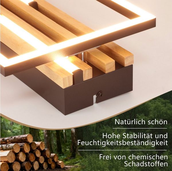 Nettlife LED Deckenleuchte Dimmbar Holz 3 Ringe 46W Modern Deckenlampe 70cm Wohnzimmer, LED fest integriert, 1/2/3/4 Ringe für Schlafzimmer Büro Küche