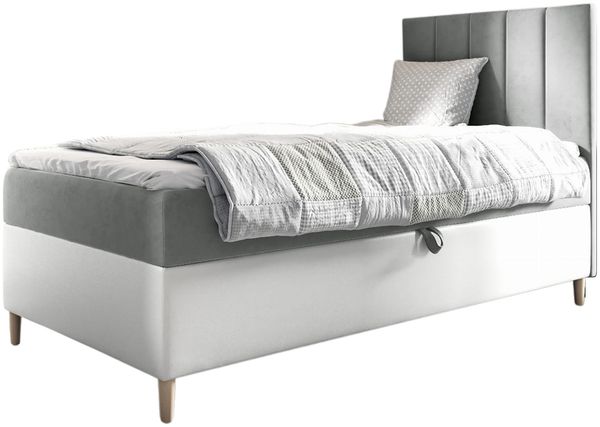MEBLINI Kinderbett mit Bettkasten MAYA 1 100x200 Rechts – H3/Grau Samt Gepolstert Einzelbett mit Matratze - Polsterbett mit Stauraum - Bett mit Kopfteil – Stauraumbett