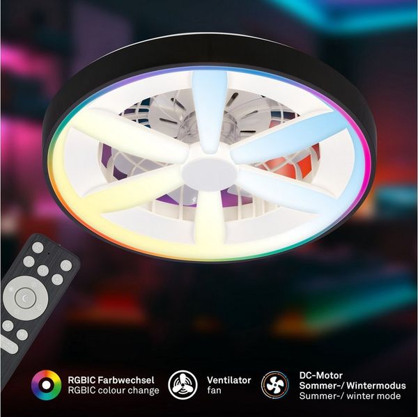 Briloner Leuchten Deckenleuchte LED Deckenventilator mit Licht Sommer/Winter Leiser Motor Dimmbar, LED fest integriert, CCT Farbtemperatursteuerung - Warm-/Neutral-/Kaltweiß, 48x15 cm (DxH), Schlafzimmer, Wohnzimmer, Esszimmer, Flur, Küche