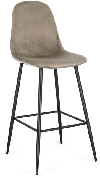 Barhocker New Alirela aus Samt, modern mit Fußstütze, taupe, 2er-Set, schwarzes Metallgestell