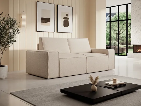 Vente-unique - AMELIA Sofa SamtStoff Beige - B 95 cm x H 85 cm x L 210 cm
