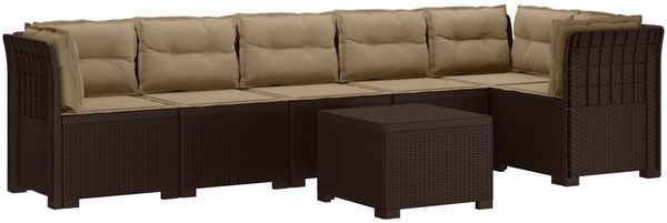 vidaXL 6-Sitzer Garten Sofa mit Kissen Rattan Look PP Braun 3444128