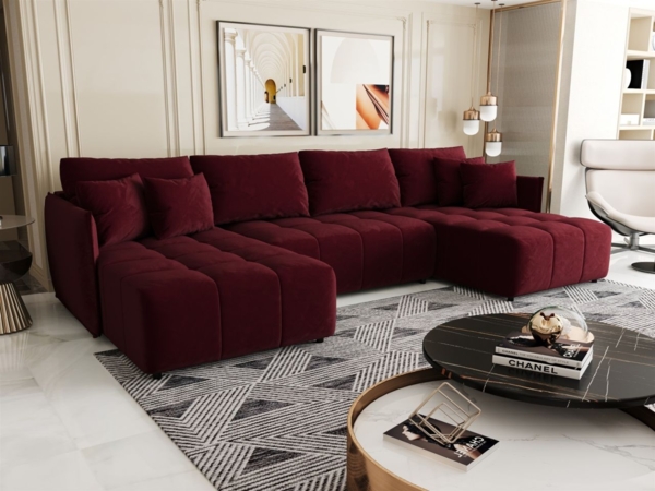 Wohnlandschaft Schlafsofa Sofa TREVISO Stoff Monolith Bordeauxrot