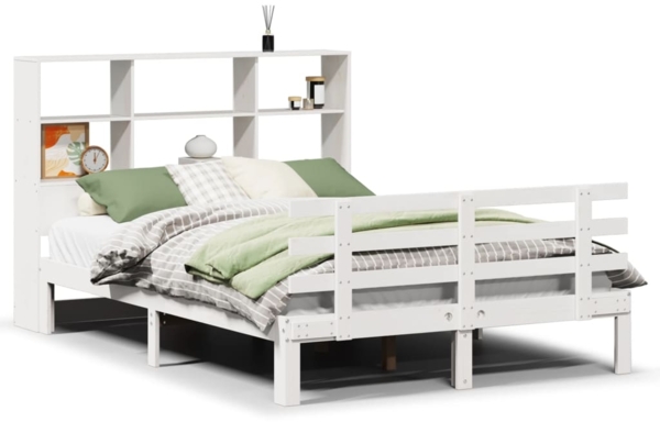 vidaXL Massivholzbett mit Regal ohne Matratze Weiß 160x200 cm Kiefer 3322762