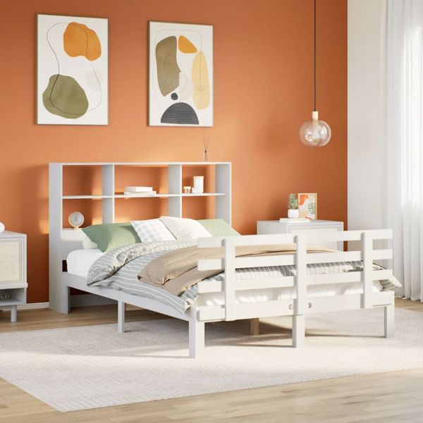 vidaXL Massivholzbett mit Regal ohne Matratze Weiß 160x200 cm Kiefer 3322762
