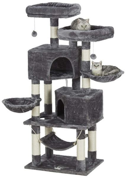 MSMASK Kratzbaum Stabiler Katzenbaum für groß Katzen mit 2 Höhlen, Natur Sisal Katzenkratzbaum,Sisal-Stämme,2 runder Katzenkorb