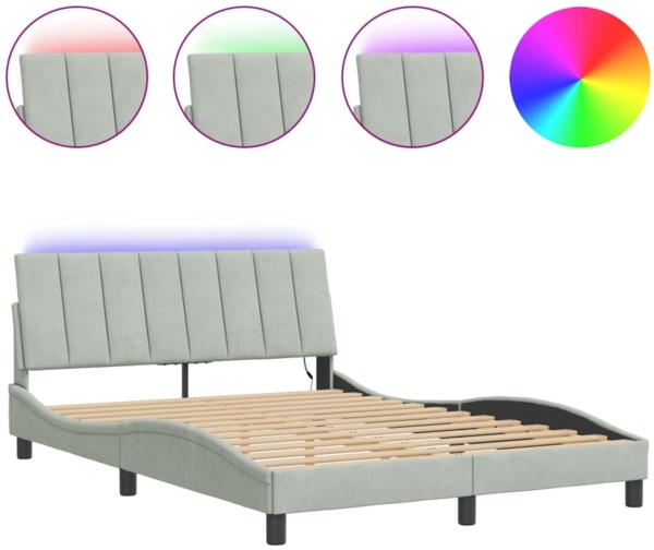 vidaXL Bettgestell mit LED ohne Matratze "Hanko" Hellgrau 140x190 cm Samt 3213775