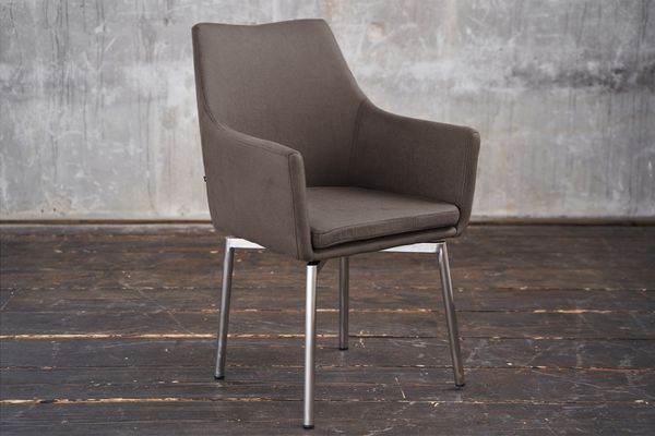 KAWOLA Stuhl Cali Sessel Microfaser Esszimmerstuhl taupe Füße Edelstahl 88.5 x 61 x 56 cm