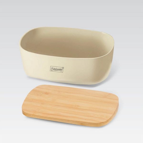 Feel Maestro Brotkasten MR-1776-IVORY Bambusdeckel, Kunststoff + Bambusholz, 35 x 24 x 12 cm