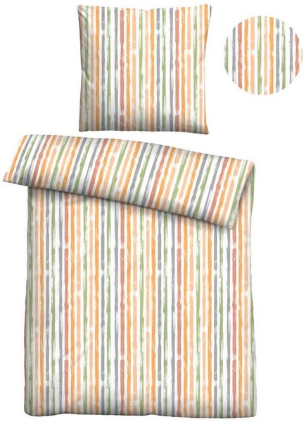 Traumhaft schlafen - Castell - Markenbettwäsche Baumwoll Seersucker Bettwäsche 0020372 LÄNGSSTREIFEN, honig, 1x 155x220 cm + 1x 80x80 cm