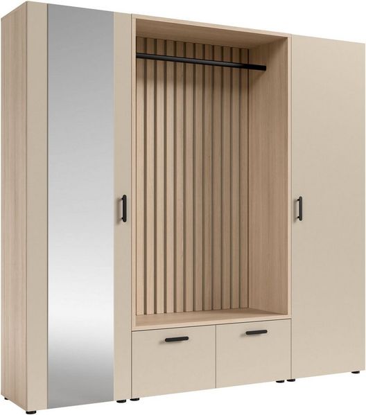HBZ Garderoben-Set Hannover Kompaktgarderobe B/H/T 210x200x45 cm, (4-St), Breite 210cm, 4-tlg. Metallgriffe