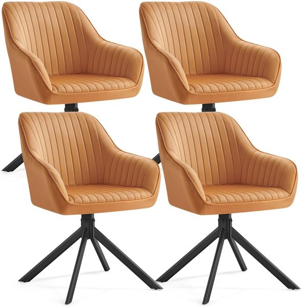 SONGMICS Esszimmerstuhl, bis 120 kg belastbar, Küchenstuhl, Sessel drehbar, Samt, Polsterstuhl mit Armlehnen, Stahlbeine, für Esszimmer, Küche, 4er Set, karamellbraun-tintenschwarz KDC161K01V2-4J