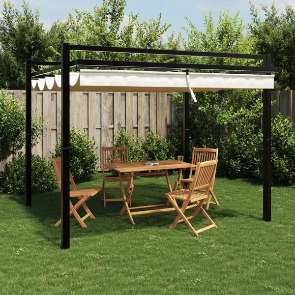 vidaXL Gartenpavillon, mit ausziehbarem Dach, Aluminium/Polyester Creme, 3x3 m