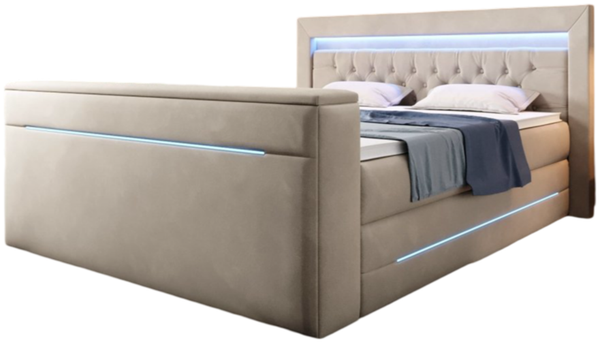 Boxspringbett Neptun mit TV Lift und RGB 200x200 Beige H2 (bis 70kg)