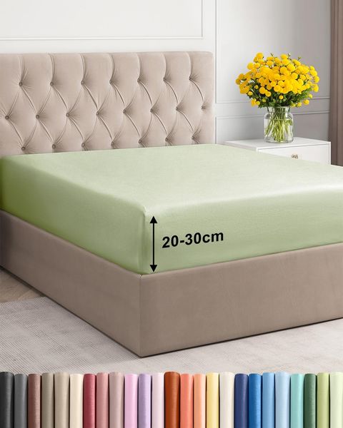 Spannbettlaken 160x200 cm Helles Salbeigrün - 30cm (12") Tiefe Tasche - Premium Mikrofaser Spannbetttuch - Weich, Knitter- und Bügelfrei - Atmungsaktiv und Oeko-TEX Standard 100 Zertifiziert