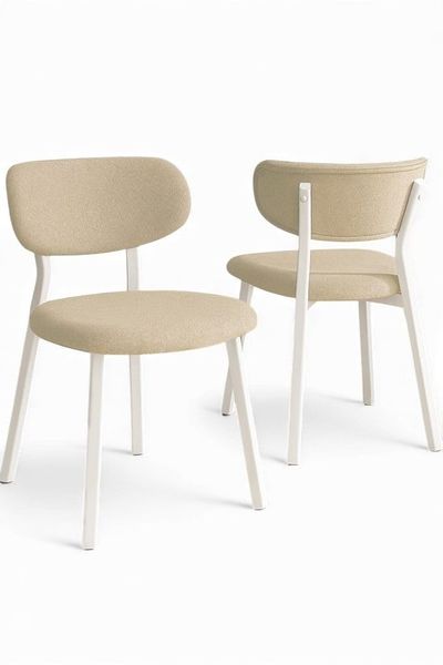 Modernes Stuhlset (4-teilig), Bouclé-Leder in Creme und Weiß, 46 x 45 x 85 cm | Gestell aus 100% Metall, Rückenlehne aus Sperrholz | Stilvolles skandinavisches Design